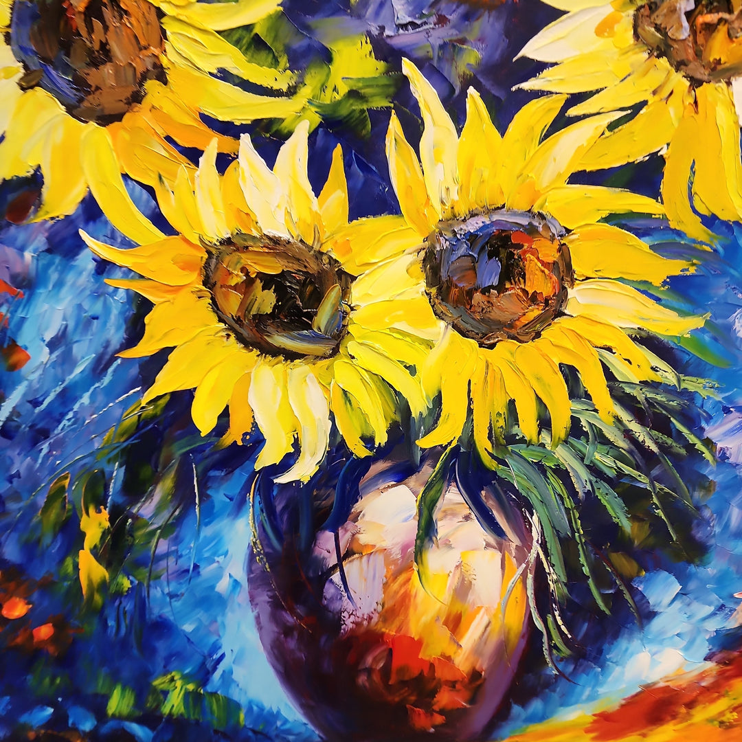 Sunflowers in a Vase - Beautiful Palette Knife Floral Art 90x120cm