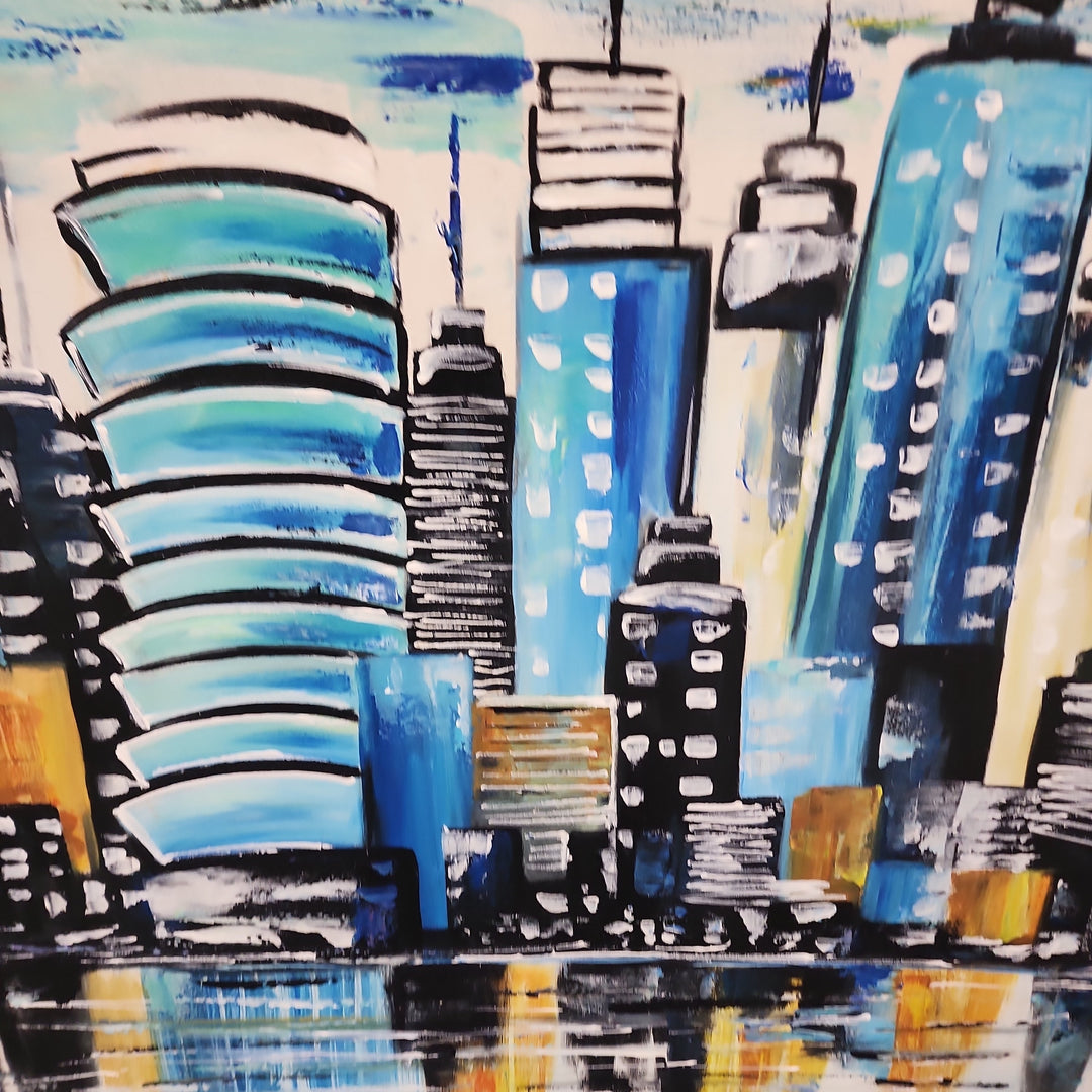 Buildings - Colourful Stylized Cityscape Art Size 100x120cm