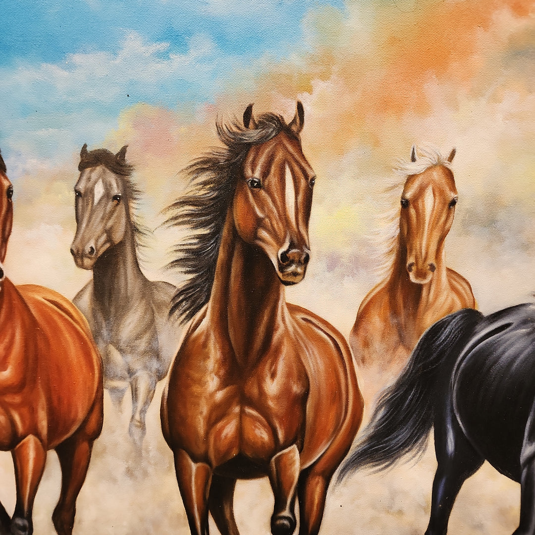 Horses - Sublime, highly detailed depiction of eight Horses Galloping toward the Viewer, in an impressive 100x200cm Feature Size