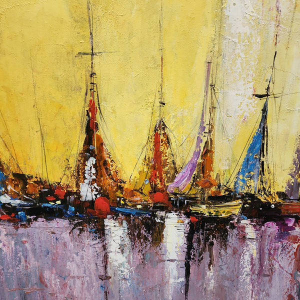 Sails at Sea - Stunning Modern Impressionistic Seascape Art featuring Boats at Sea