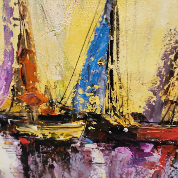 Sails at Sea - Stunning Modern Impressionistic Seascape Art featuring Boats at Sea