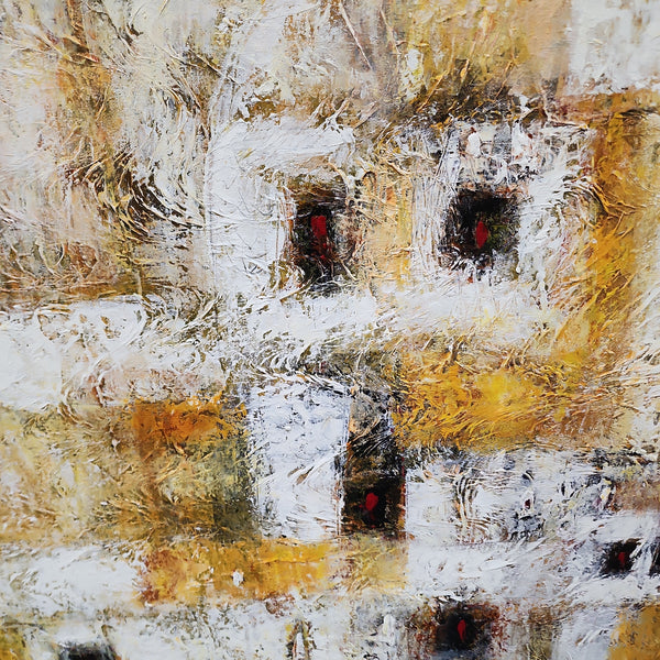 Field under Faces - Heavily Textural Modern Abstract Art Size 100x120cm, fitted with an Oak Coloured Frame