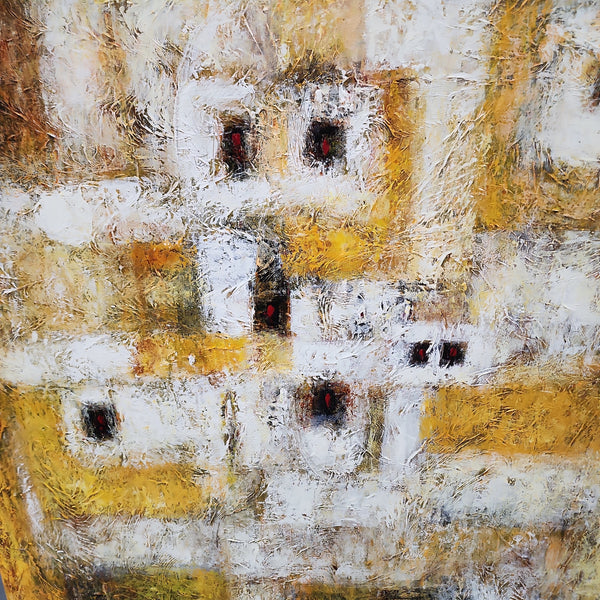 Field under Faces - Heavily Textural Modern Abstract Art Size 100x120cm, fitted with an Oak Coloured Frame