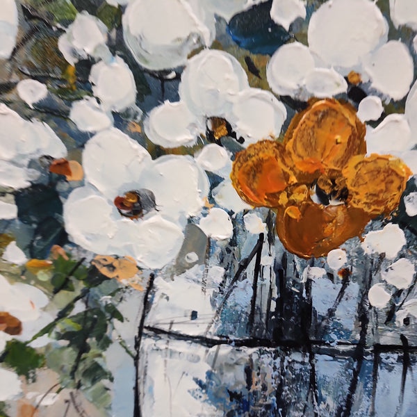 Flowers - Beautiful Neutral Coloured Still Life Painting of a Vase of Flowers, size 80x100cm