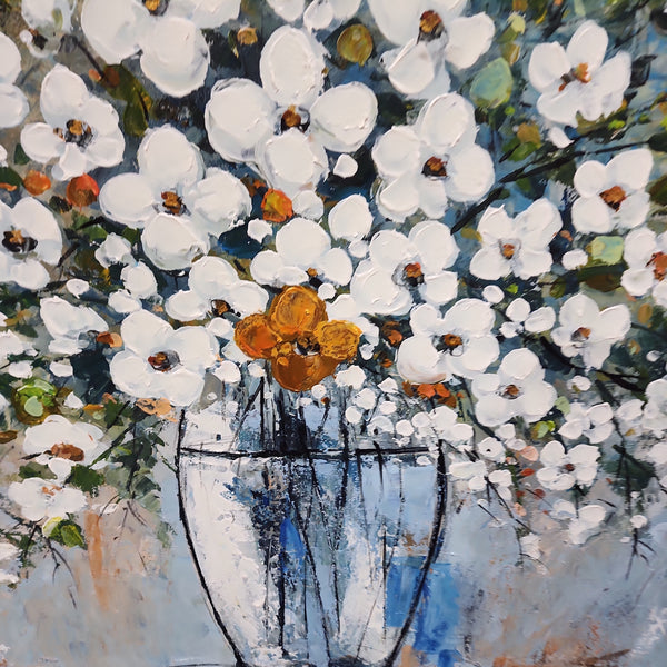 Flowers - Beautiful Neutral Coloured Still Life Painting of a Vase of Flowers, size 80x100cm