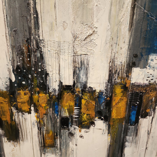 The Converging Ether - Striking Modern Abstract featuring dark blues and Gold Accents, size 100x200cm