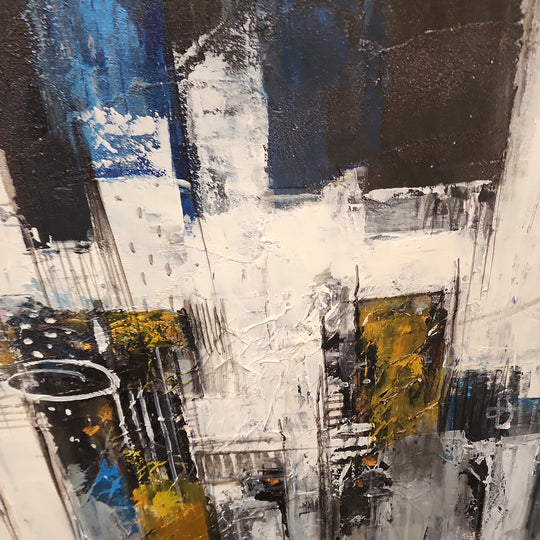 The Converging Ether - Striking Modern Abstract featuring dark blues and Gold Accents, size 100x200cm