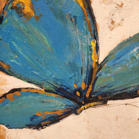 Teal Wings - Beautiful Stylized Abstract Depiction of two Butterflies, size 100x100cm