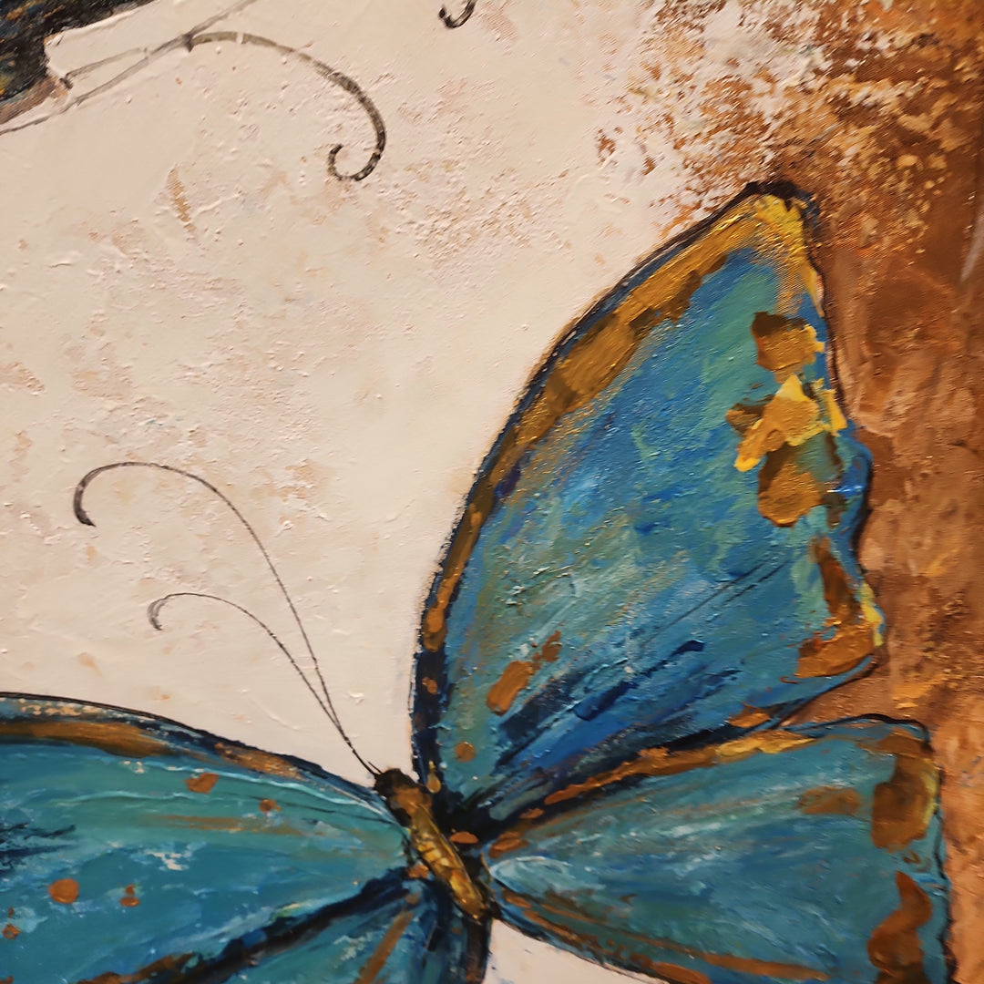 Teal Wings - Beautiful Stylized Abstract Depiction of two Butterflies, size 100x100cm