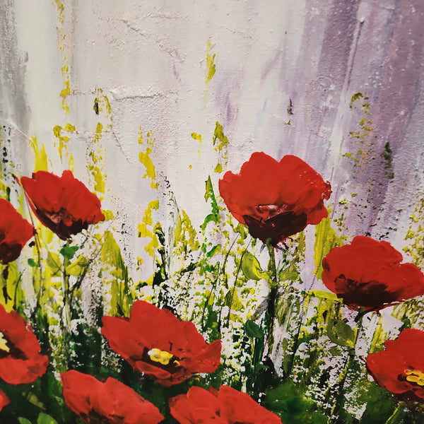 Field of Poppies - Beautiful Stylized Depiction of Bright Red Poppies, size 70x200cm