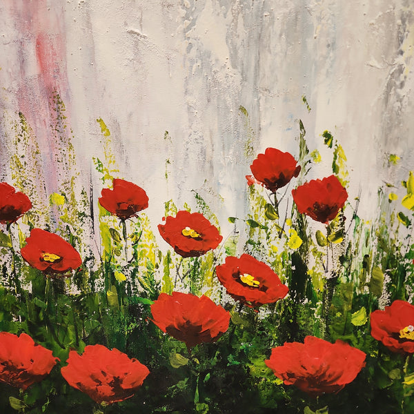 Field of Poppies - Beautiful Stylized Depiction of Bright Red Poppies, size 70x200cm