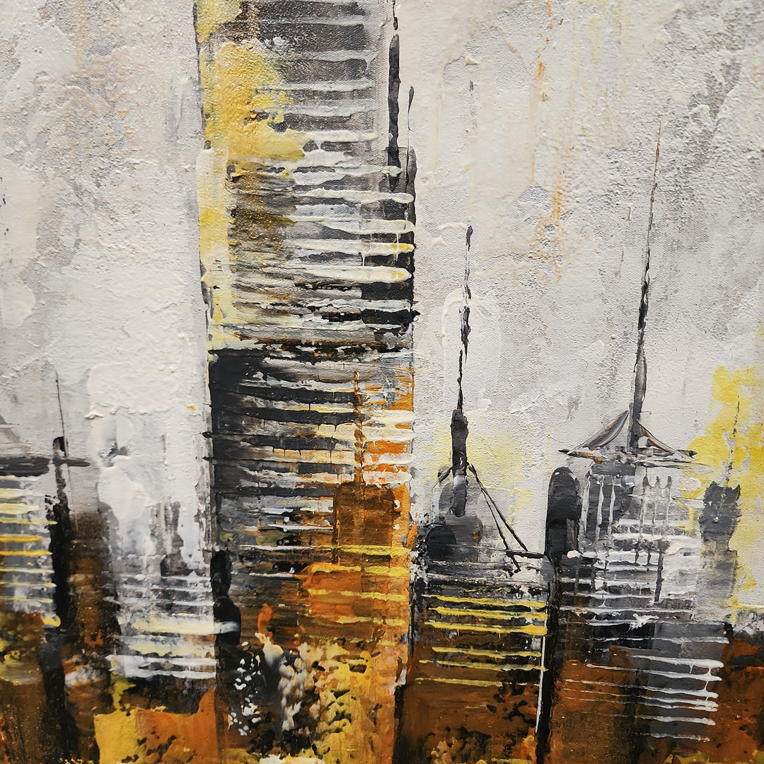 The Golden City - Striking Abstract Artwork Featuring the Impression of a Cityscape in the distance, Size 70x200cm