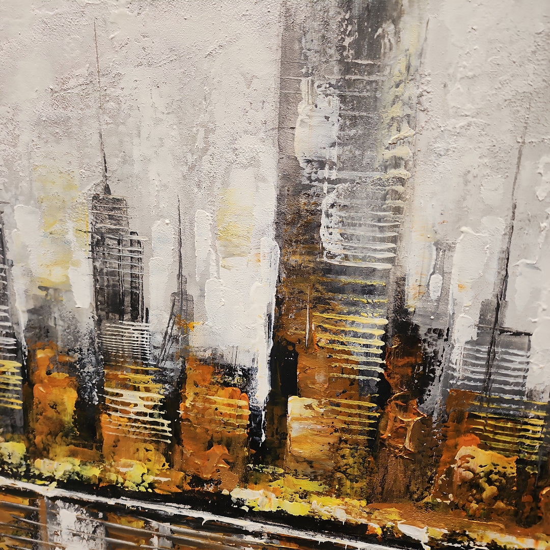 The Golden City - Striking Abstract Artwork Featuring the Impression of a Cityscape in the distance, Size 70x200cm