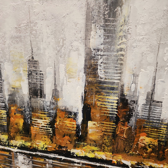 The Golden City - Striking Abstract Artwork Featuring the Impression of a Cityscape in the distance, Size 70x200cm