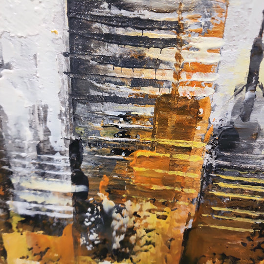 The Golden City - Striking Abstract Artwork Featuring the Impression of a Cityscape in the distance, Size 70x200cm