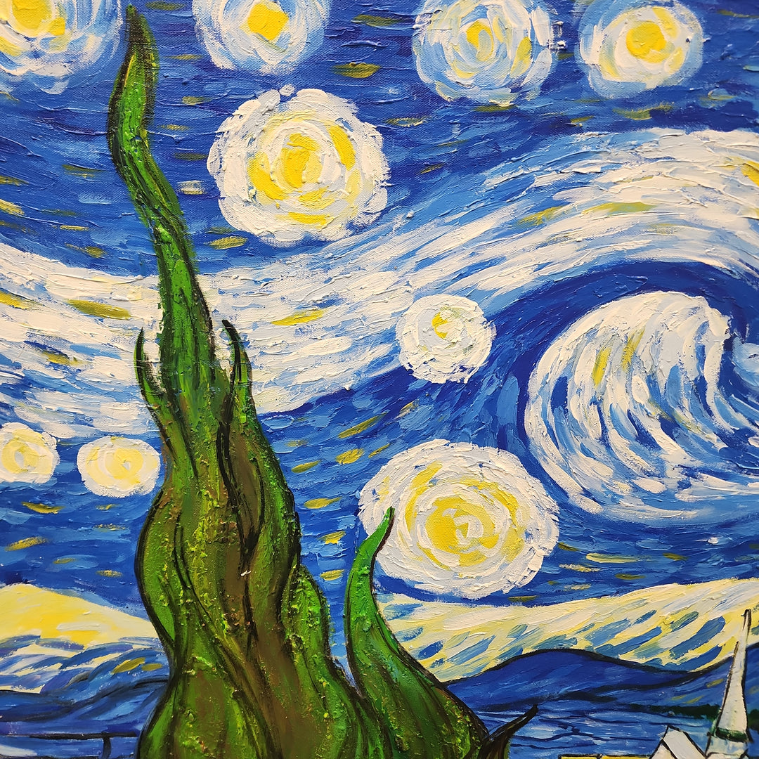 Starry Night - Detailed Van Gogh Reproduction Art Size 100x130cm, Finished in a Black Shadow Frame