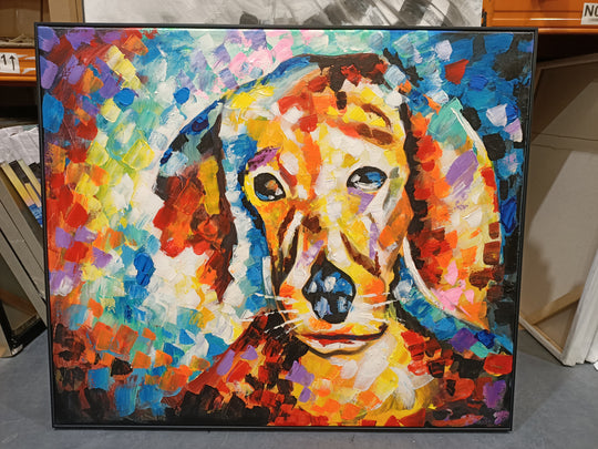 Good Boy- Colourful, Striking Depiction of a Dog Looking Onwards Inquisitively, Size 100x120cm