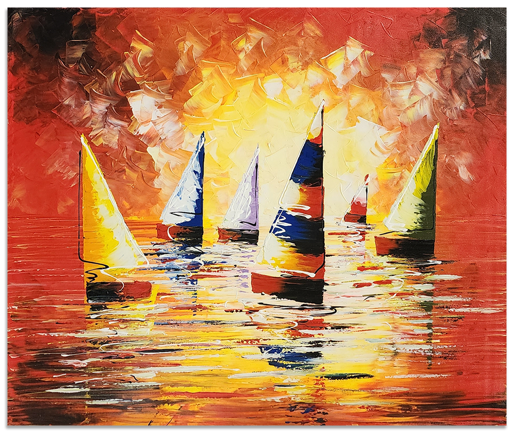 Sails in the Sun - Stunning Seascape Themed Hand Painted Modern Art