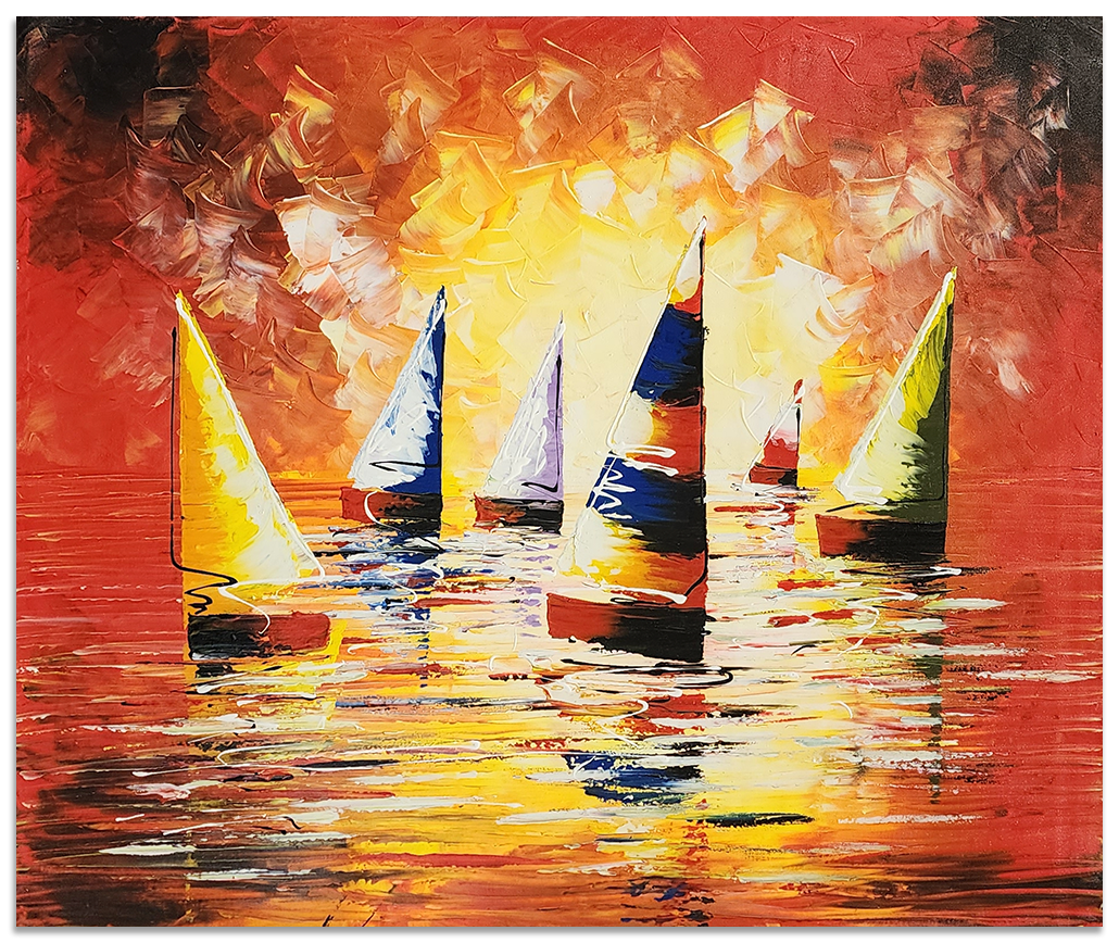 Sails in the Sun - Stunning Seascape Themed Hand Painted Modern Art