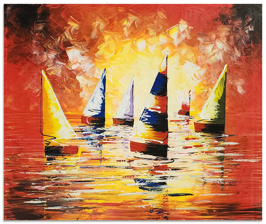 Sails in the Sun - Stunning Seascape Themed Hand Painted Modern Art