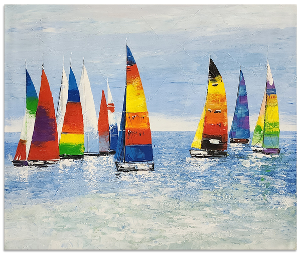 Colourful Sails - Stunning Coastal Themed Modern Art Size 100x120cm