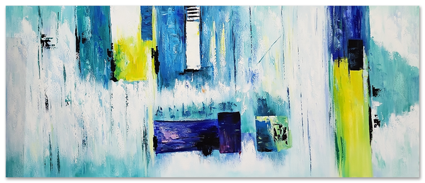 Teal Trance - Blue And Yellow Modern Abstract Large Scale Art 100x240cm