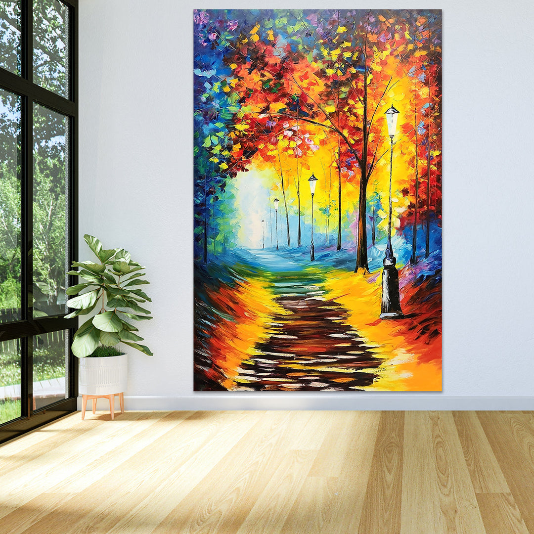 Path Amid Spectacle - Palette Knife Oil Painting of a Colourful Pathway Large 150x230cm