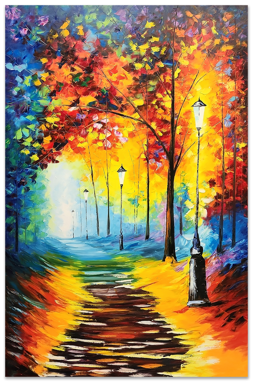 Path Amid Spectacle - Palette Knife Oil Painting of a Colourful Pathway Large 150x230cm