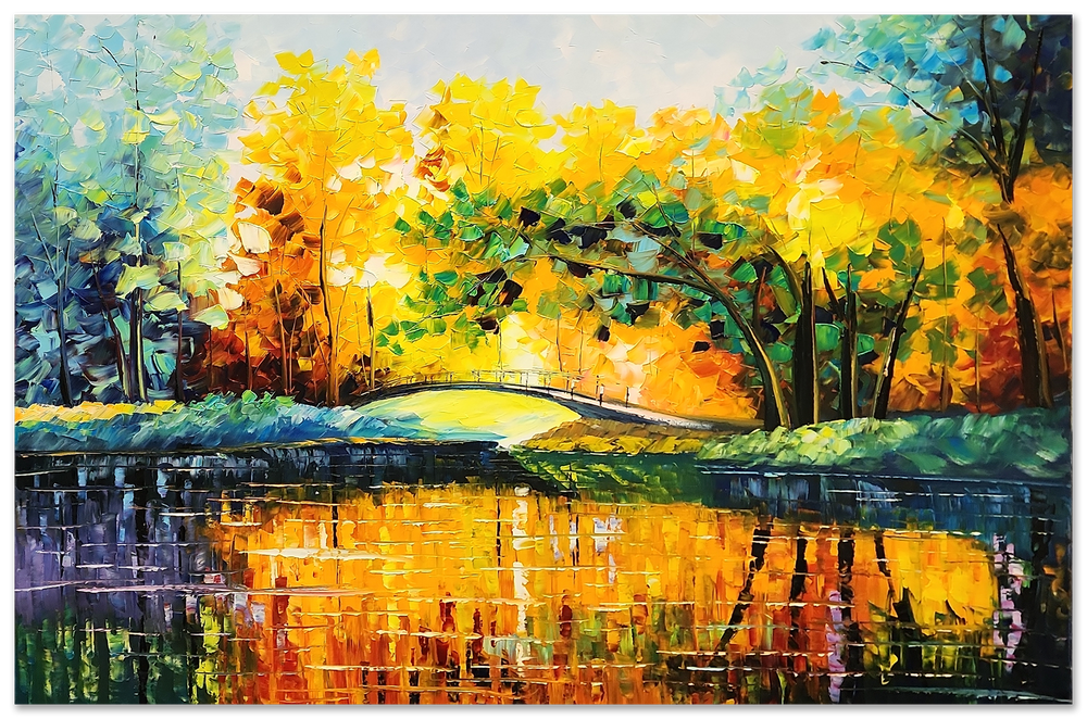 Bridge Amid Pure Bliss - Thick Textural Palette Knife Landscape Art 100x150cm