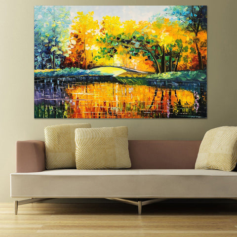 Bridge Amid Pure Bliss - Thick Textural Palette Knife Landscape Art 100x150cm