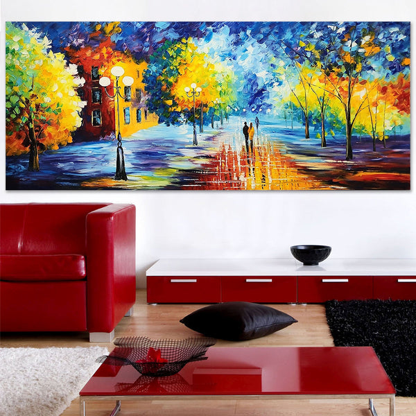 Warmth among Blue Bliss - Large Scale Romantic Palette Knife Landscape 100x240cm