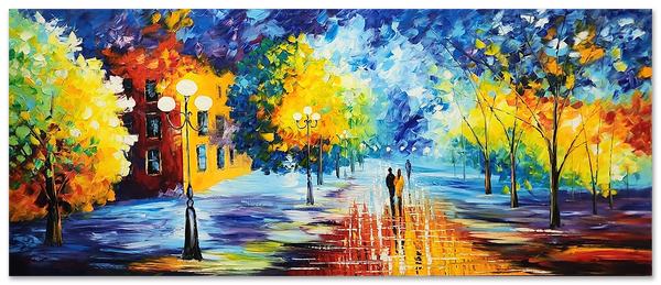 Warmth among Blue Bliss - Large Scale Romantic Palette Knife Landscape 100x240cm