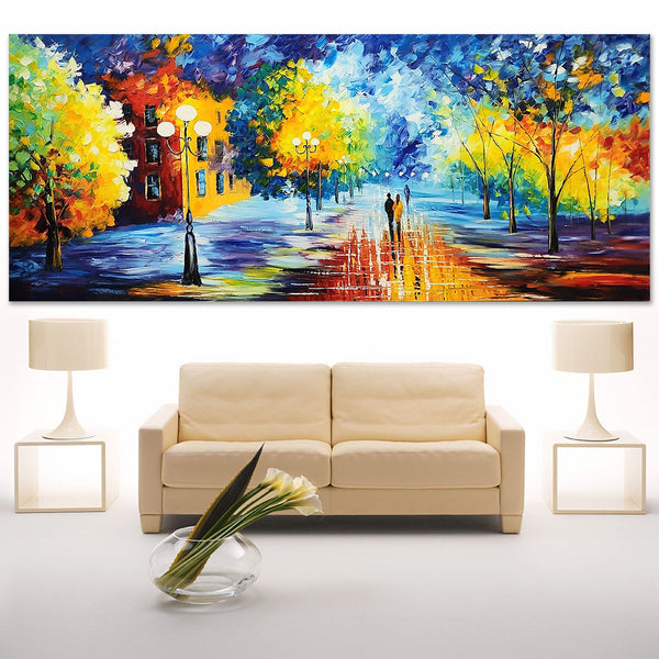 Warmth among Blue Bliss - Large Scale Romantic Palette Knife Landscape 100x240cm