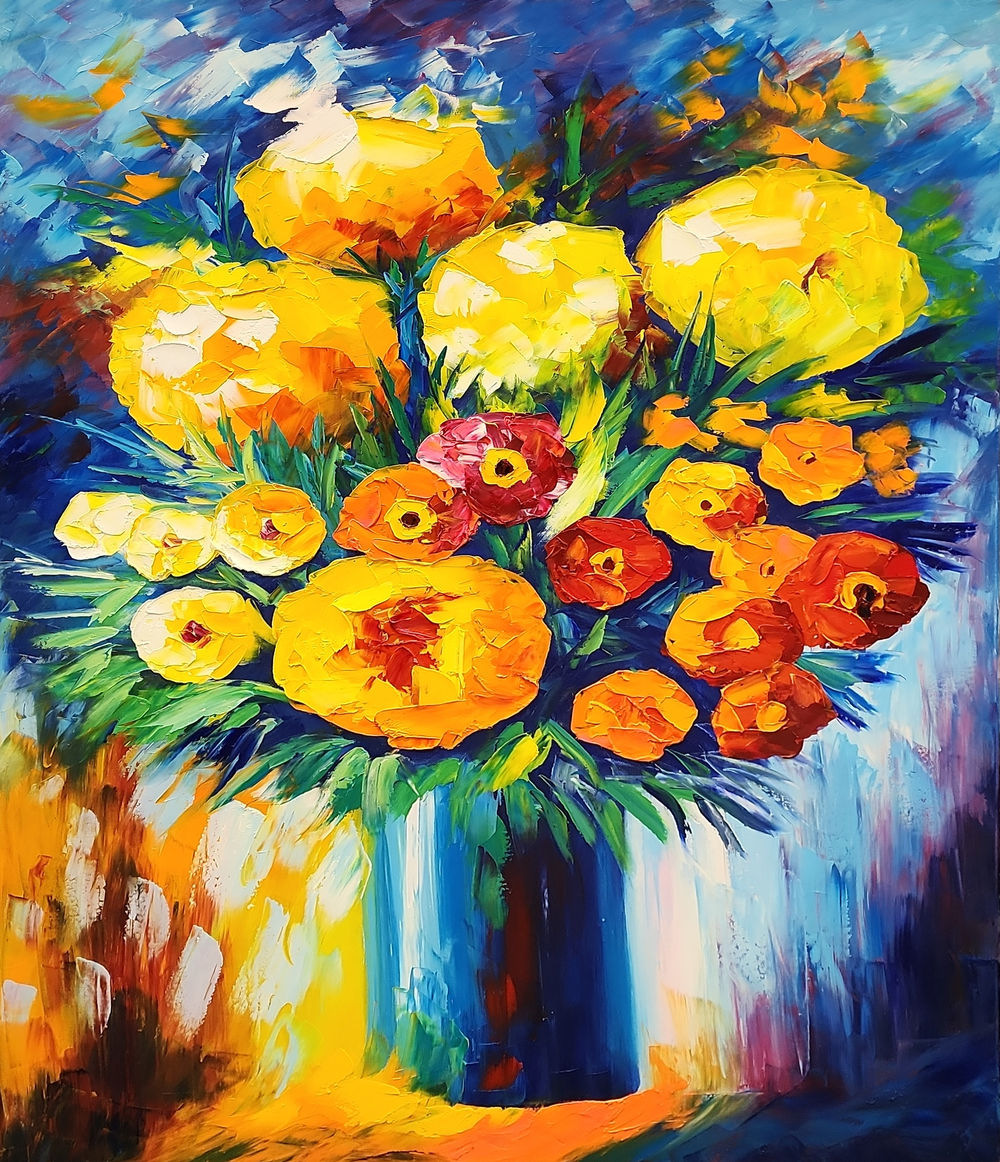 Flowers - Colourful Palette Knife Floral Art 90x120cm