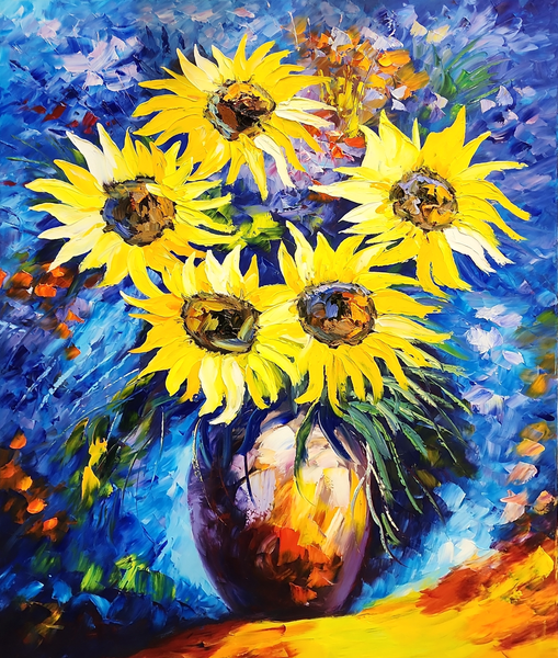 Sunflowers in a Vase - Beautiful Palette Knife Floral Art 90x120cm