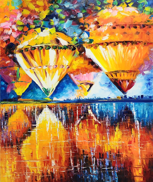 Timeless Views - Thick Textural Palette Knife Oil Painting Featuring Air Balloons 90x120cm