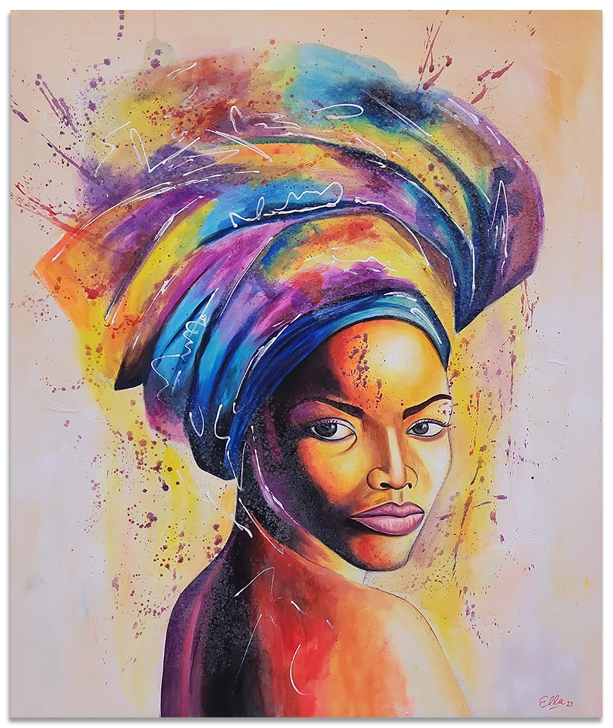 A Woman's Gaze - Stunning Colourful Stylized Potrait of a Woman Size 100x120cm