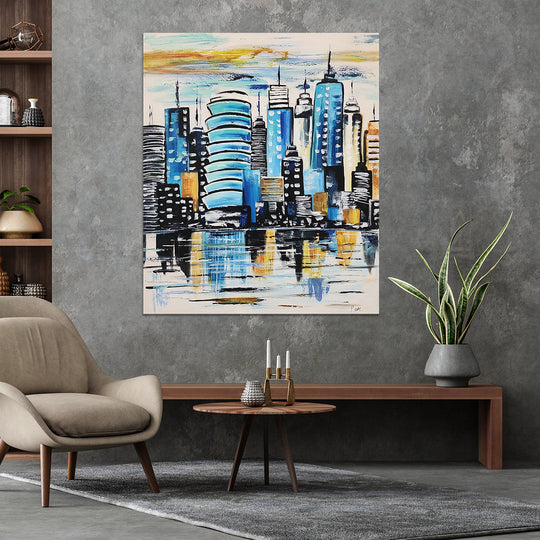 Buildings - Colourful Stylized Cityscape Art Size 100x120cm