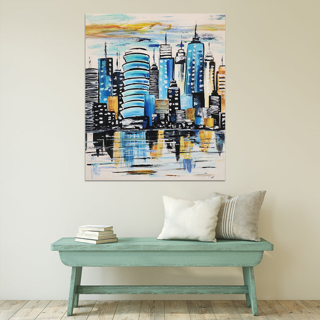 Buildings - Colourful Stylized Cityscape Art Size 100x120cm