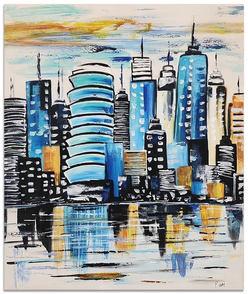 Buildings - Colourful Stylized Cityscape Art Size 100x120cm