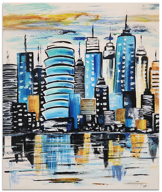 Buildings - Colourful Stylized Cityscape Art Size 100x120cm