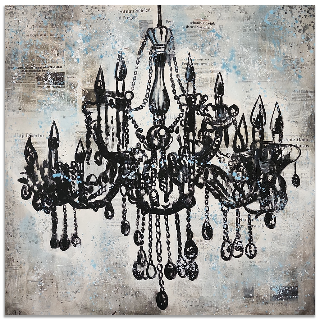 Chandelier - Mixed Media Art Depiction of an Ornate Chandelier Size 100x100cm