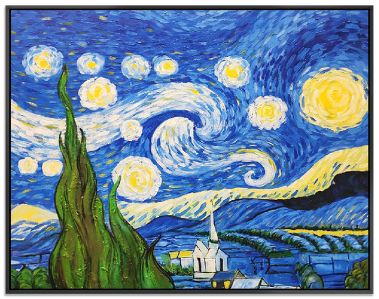 Starry Night - Detailed Van Gogh Reproduction Art Size 100x130cm, Finished in a Black Shadow Frame