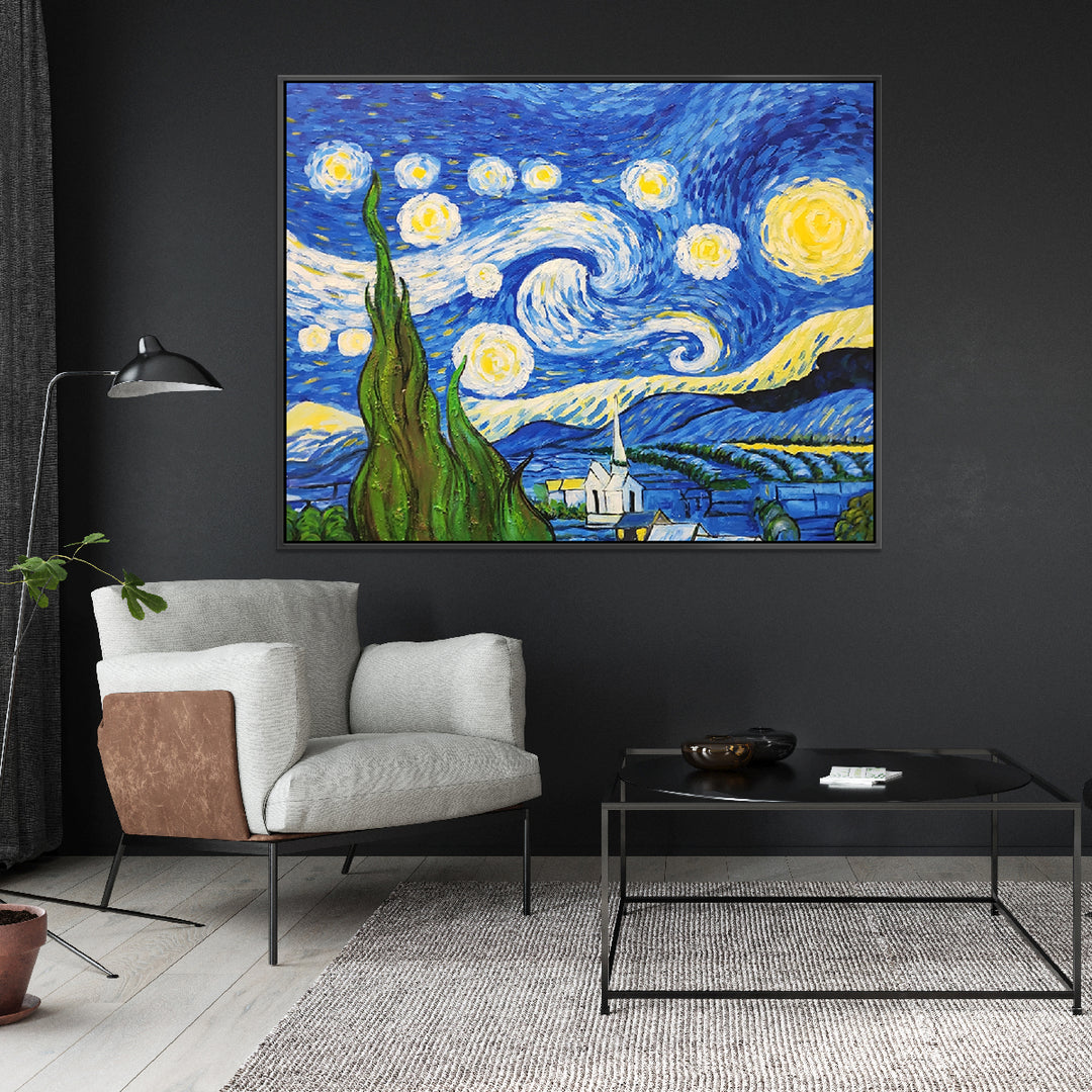 Starry Night - Detailed Van Gogh Reproduction Art Size 100x130cm, Finished in a Black Shadow Frame