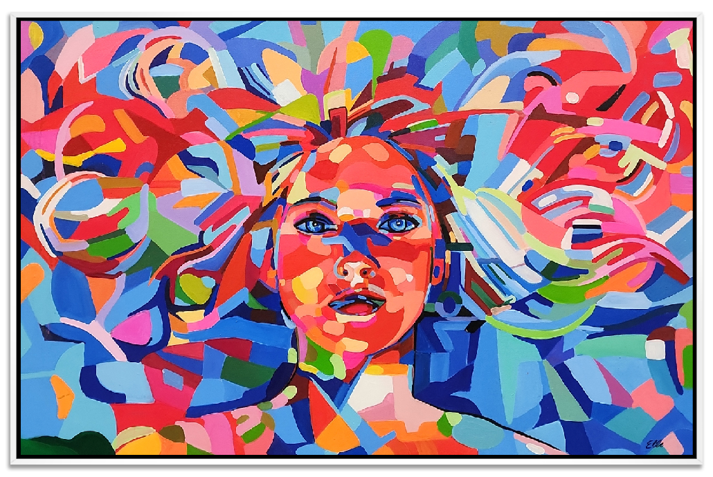 Bewildered Beauty - Colourful Modern Abstract Pop Art Featuring a beautiful Young Woman, Size 90x140cm