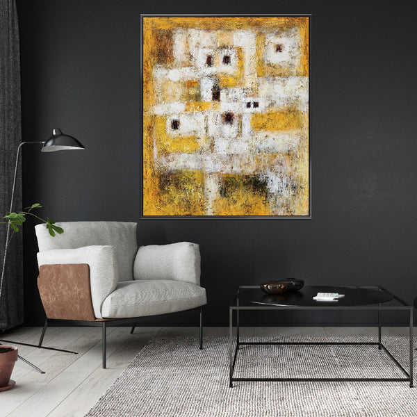 Field under Faces - Heavily Textural Modern Abstract Art Size 100x120cm, fitted with an Oak Coloured Frame