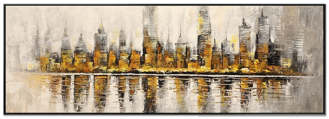 The Golden City - Striking Abstract Artwork Featuring the Impression of a Cityscape in the distance, Size 70x200cm