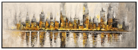 The Golden City - Striking Abstract Artwork Featuring the Impression of a Cityscape in the distance, Size 70x200cm