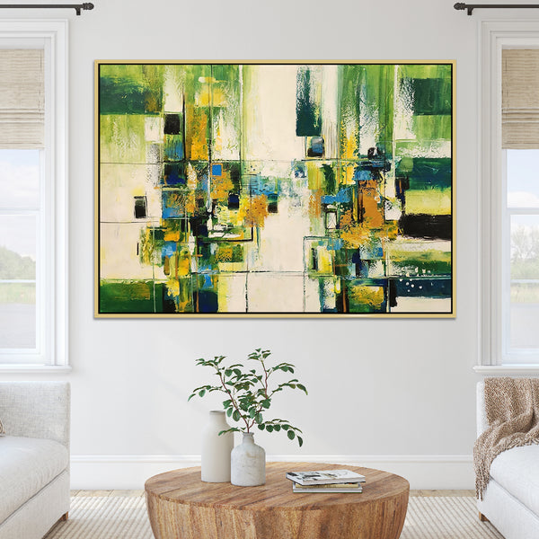 Deep Greens - Striking Modern Abstract Art featuring predominantly Green tones, size 100x150cm