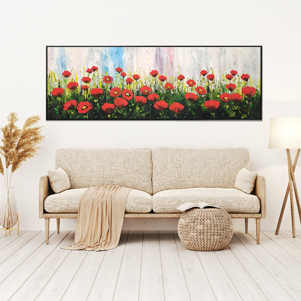 Field of Poppies - Beautiful Stylized Depiction of Bright Red Poppies, size 70x200cm